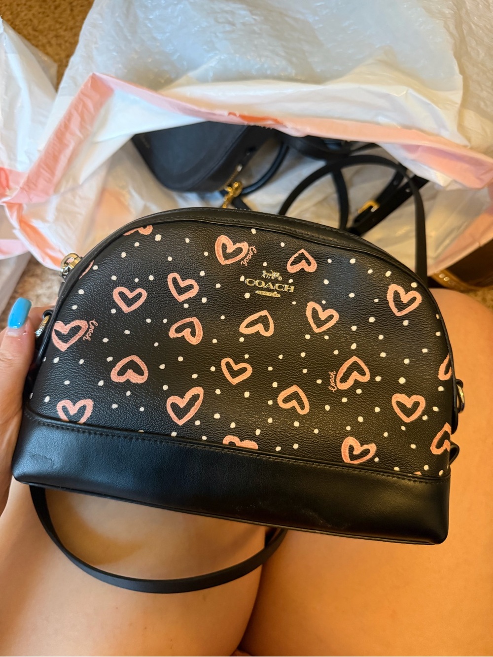 Coach Black Crossbody with Pink Heart Print